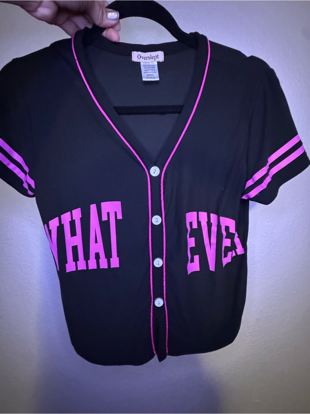 Overslept 'WHATEVER' Black & Hot Pink Button-Up Top